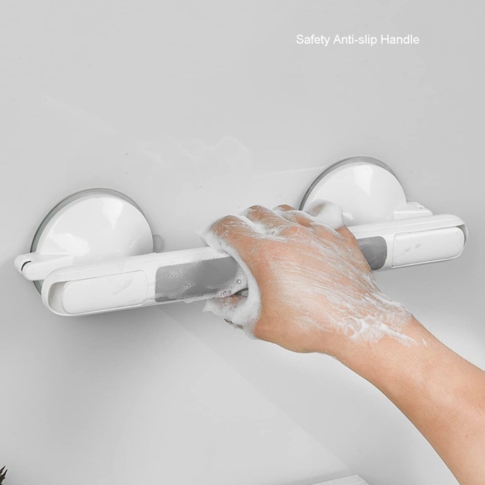 Vacuum Suction Grab Bar Safety Handle, White/Grey for Elderly, Children, Balance
